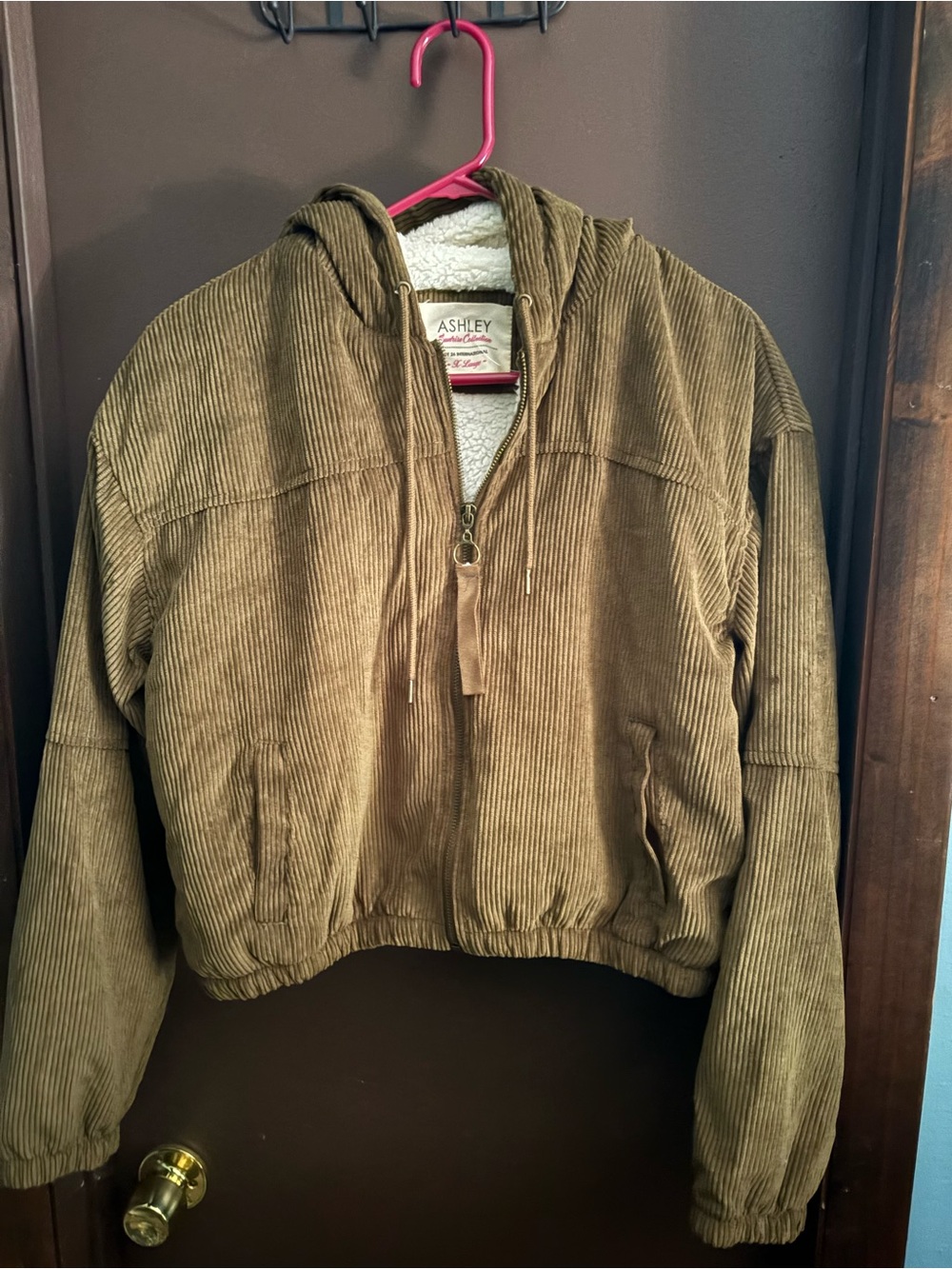 Ashley By 26 International Olive-Brown Corduroy Hooded Zip Jacket